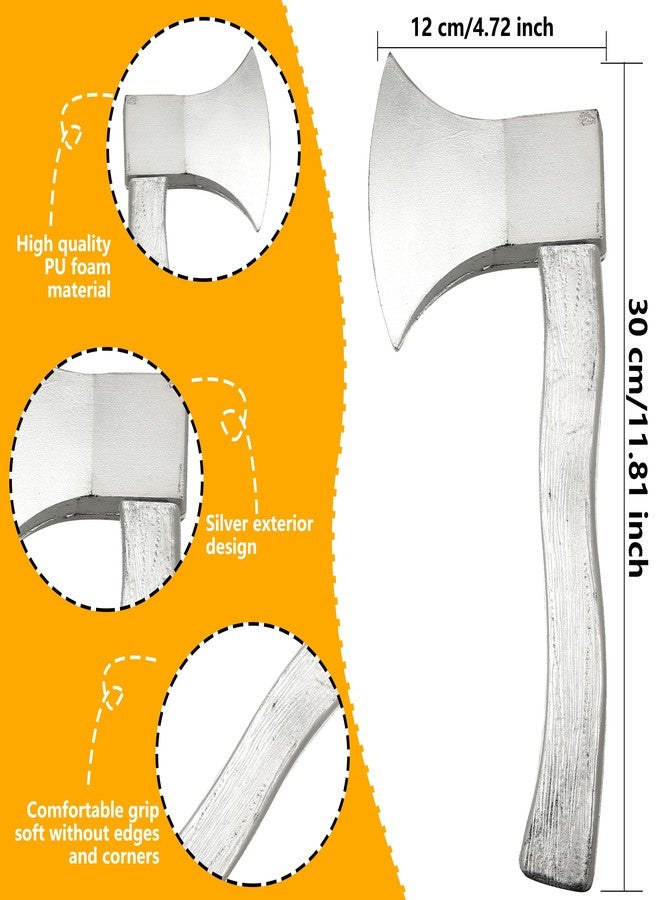 Cotiny 4 Pack Halloween Foam Axe Toy Fake Hatchet Realistic Axe Prop for Halloween Costume Cosplay Party Favor, Silver - Image 2